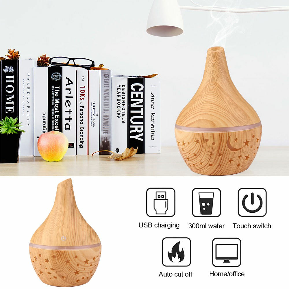 300ml Led Aroma Diffuser - Wooden Star Design