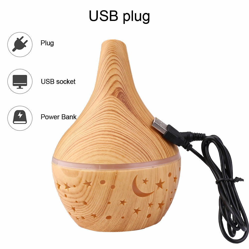 300ml Led Aroma Diffuser - Wooden Star Design