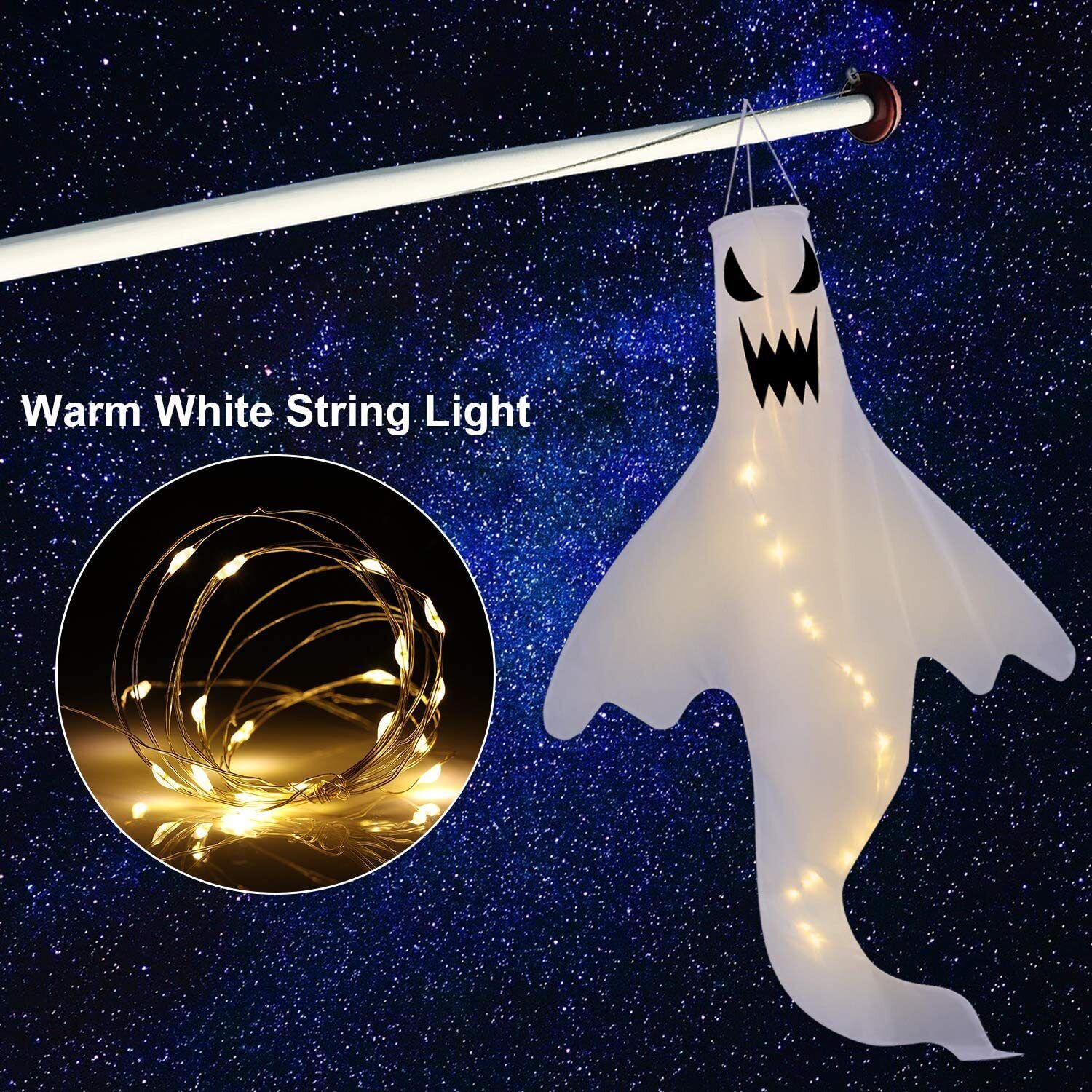 2 LED Light Ghost Windsock Halloween Decor Garden Decor Props Party Home Hanging