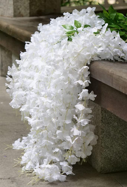 14 Stems Artificial Wisteria Garland Fake Wisteria Vine Hanging Flower Bush String for Wedding Garden Party Decoration (14 Stems White)