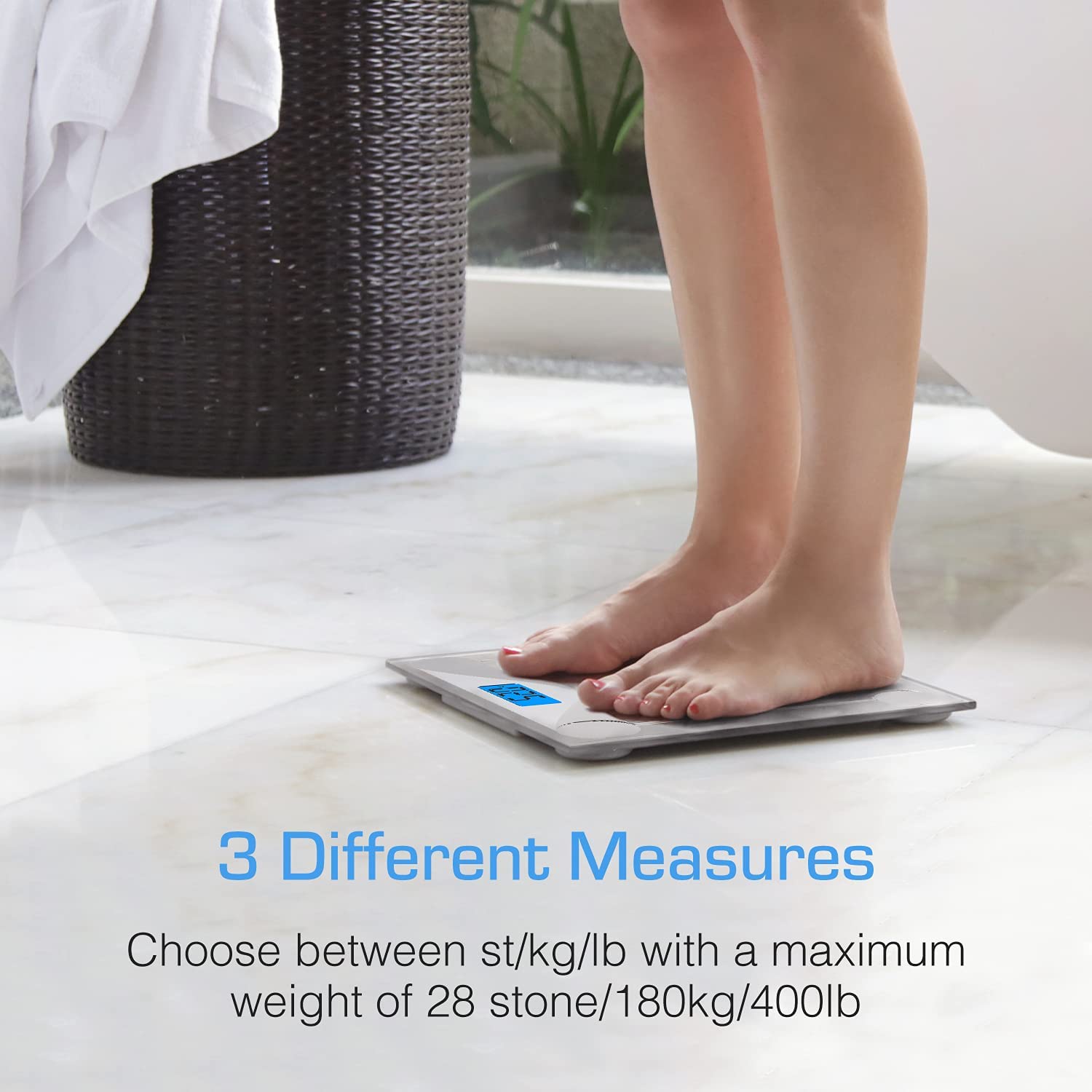 Ultra Slim Digital Bathroom Scales for Body Weight with High Precision Sensors and Tempered Glass (Stone/kgs/lbs)