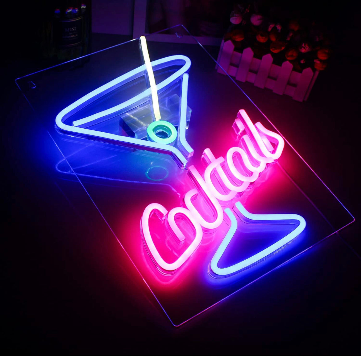 Cocktail Bar Neon Sign Blue Goblet LED Light Signs Pink Neon Signs Martini Glass Neon Lights