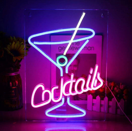 Cocktail Bar Neon Sign Blue Goblet LED Light Signs Pink Neon Signs Martini Glass Neon Lights