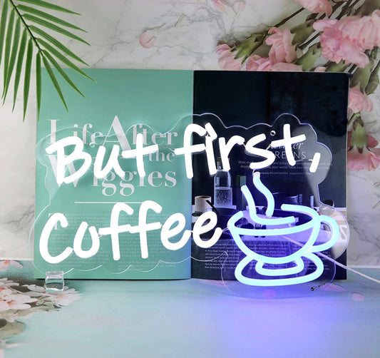 But First Coffee Neon Sign for Coffee Bar Pub Decor,Wall Art Decoration for Restranut Living Room