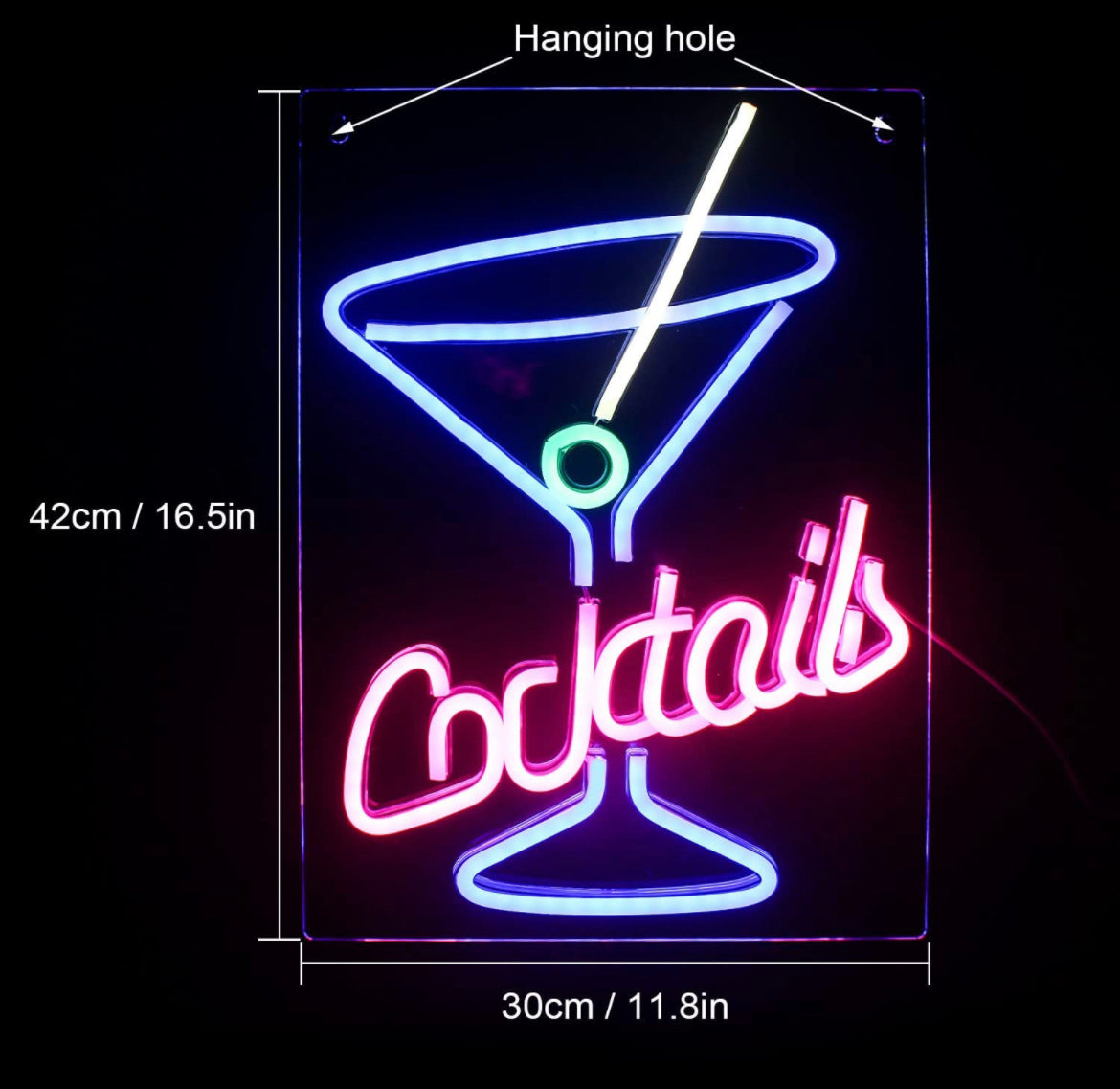 Cocktail Bar Neon Sign Blue Goblet LED Light Signs Pink Neon Signs Martini Glass Neon Lights