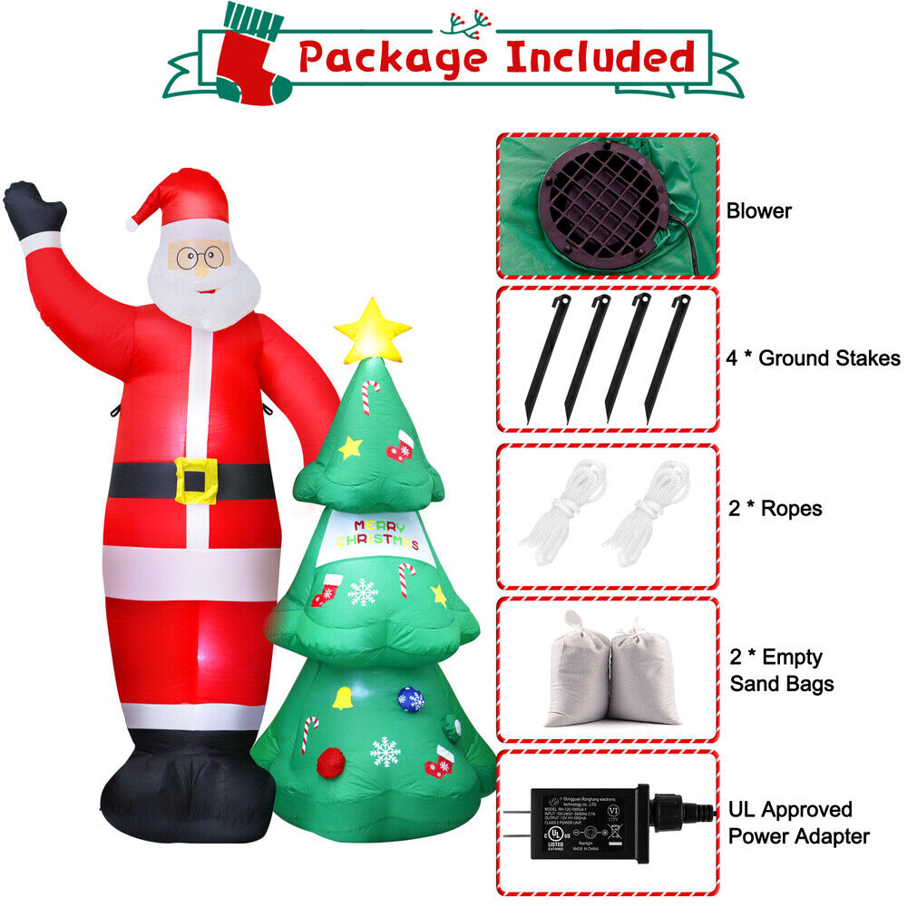 8Ft Inflatable Christmas Santa Claus Xmas Decoration LED Lights Holiday Blow Up