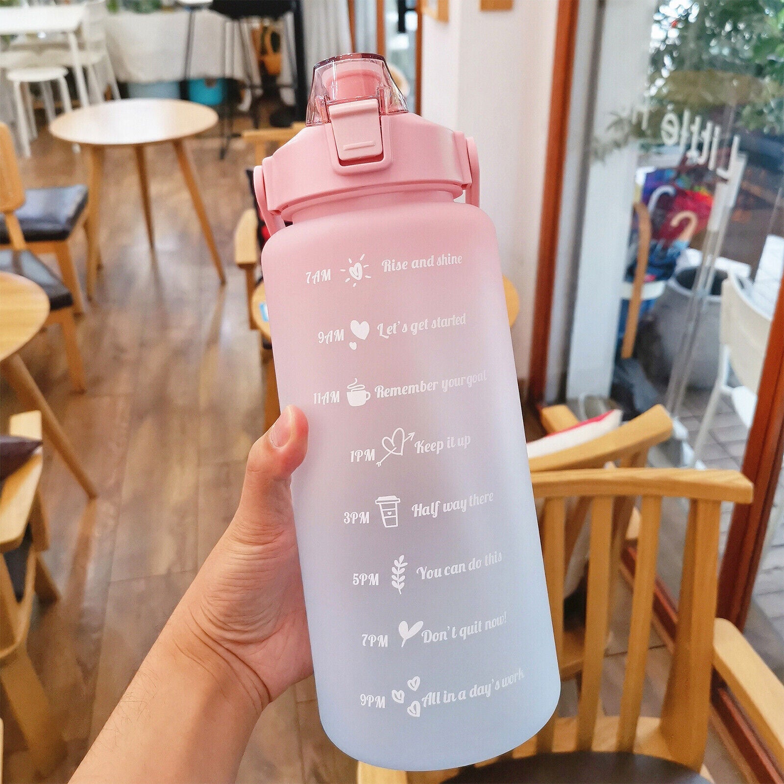 2L Motivational Water Bottle With Time Marker Straw ExtraLarge 2000ml Time Stamp