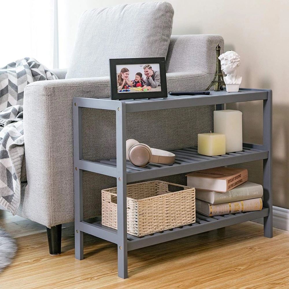 3 TIER GREY WOODEN BAMBOO SHOE RACKS STORAGE ORGANISER STAND SHELF UNIT