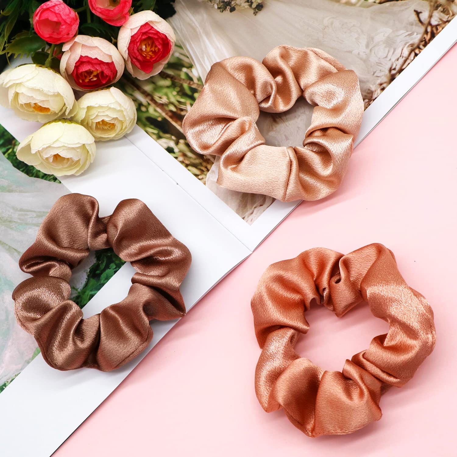 6 Pack Blush Theme Silk Satin Hair Scrunchies