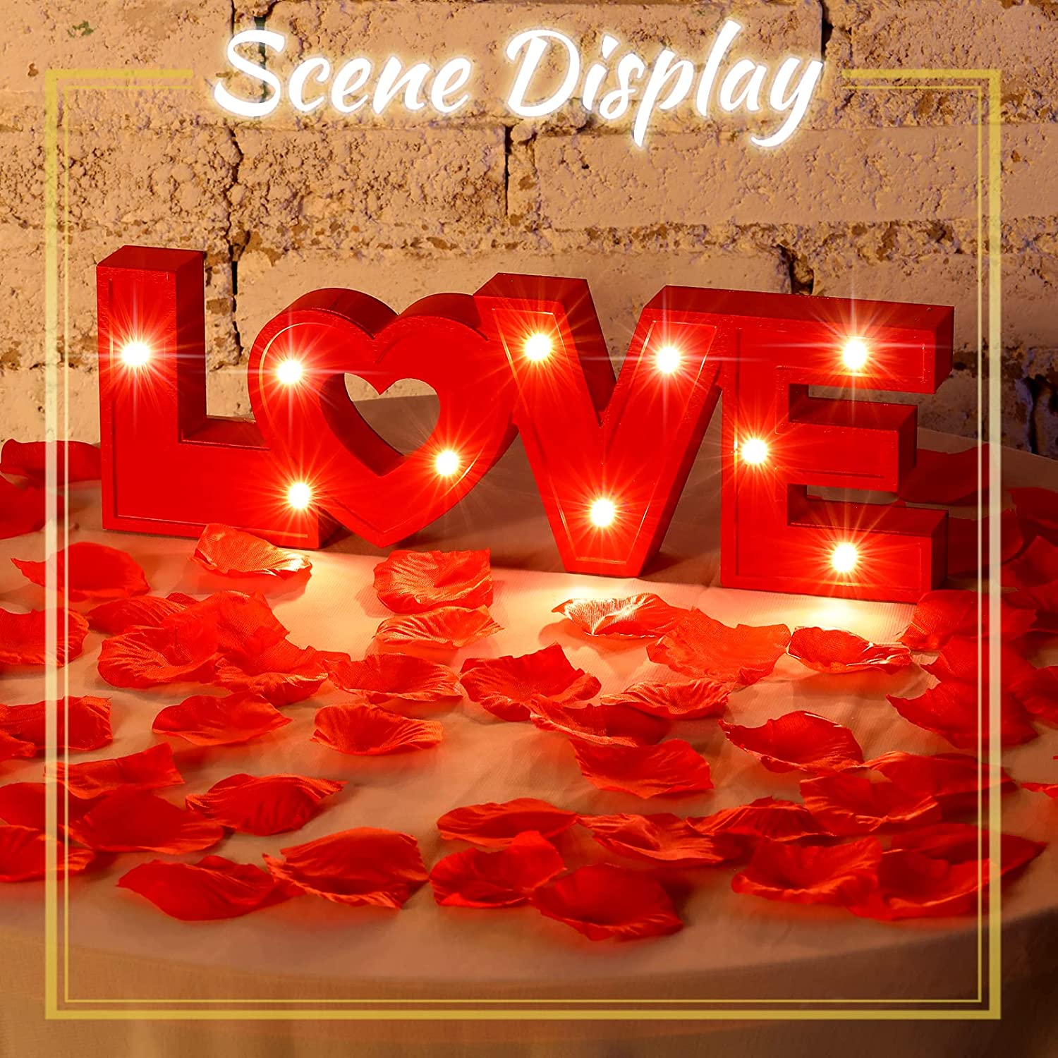 Love Sign Decoration Table Top Décor with 1000 Pieces Artificial Rose Petals