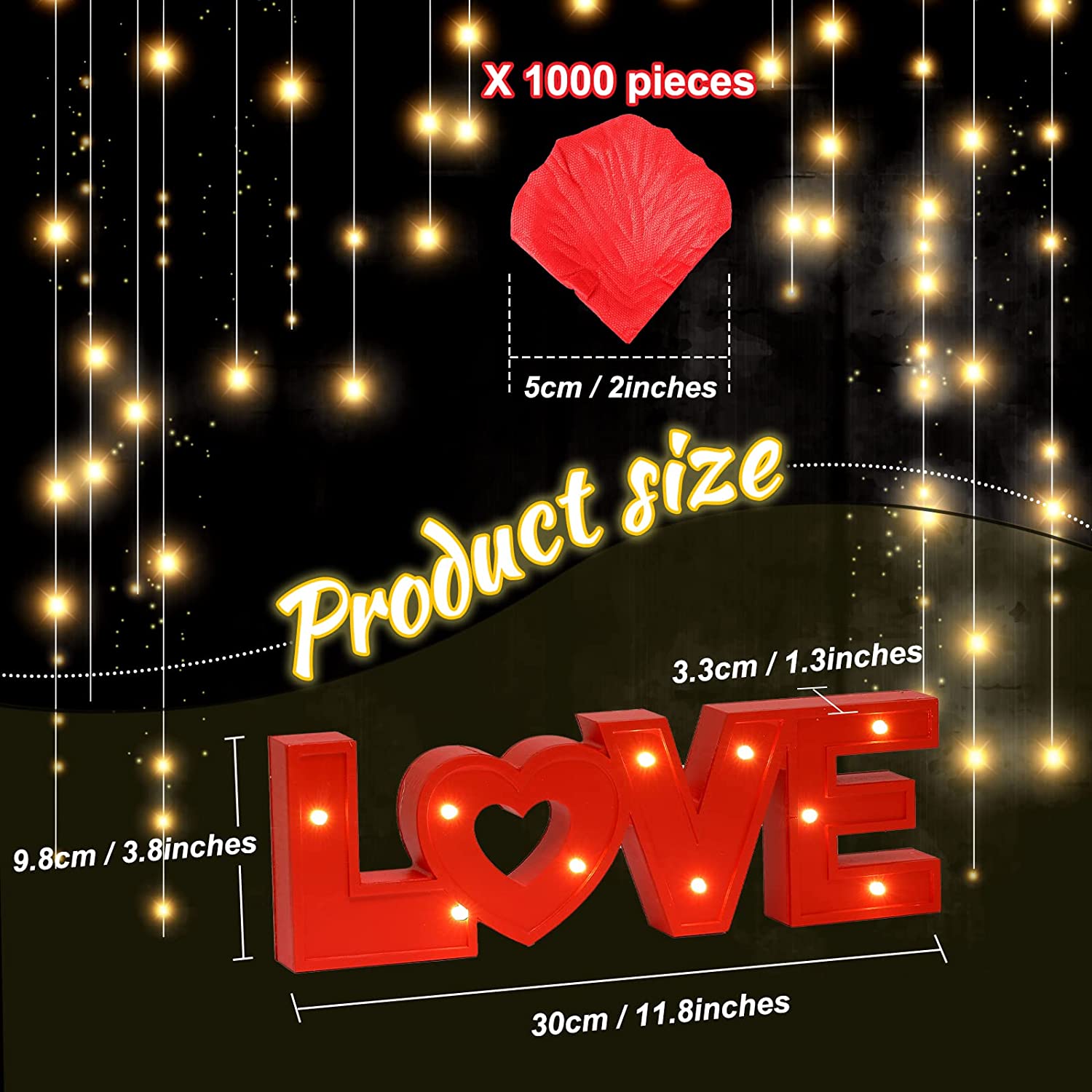 Love Sign Decoration Table Top Décor with 1000 Pieces Artificial Rose Petals