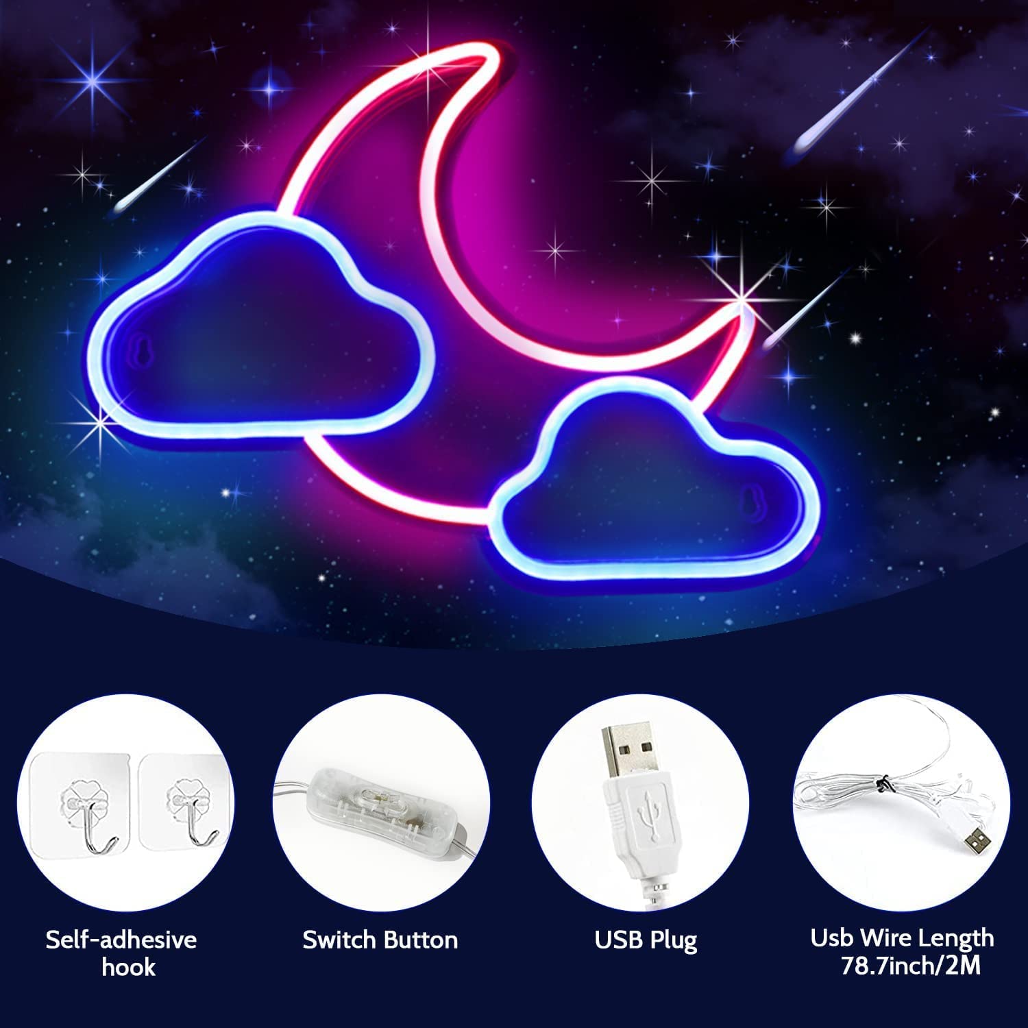 Neon Moon and Cloud Sign