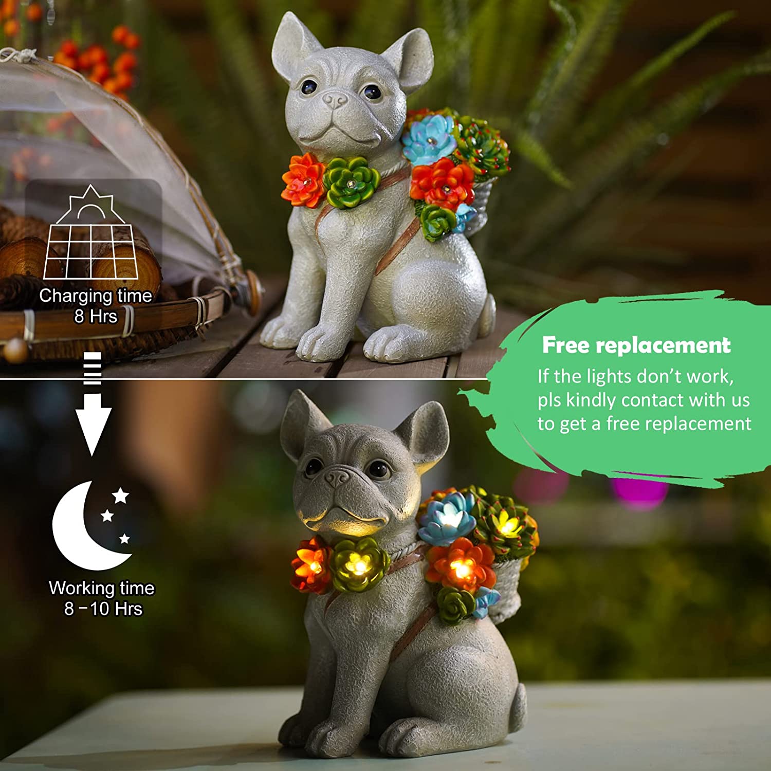 Dog Statue Solar Garden Ornaments Outdoor Décor