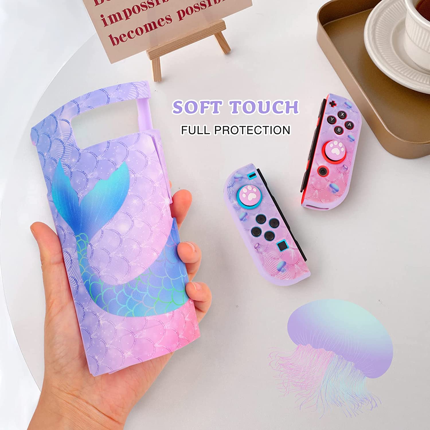 Mermaid Carrying Case Cover Kit Compatible with Nintendo Switch with Carry Handle for Console Accessories