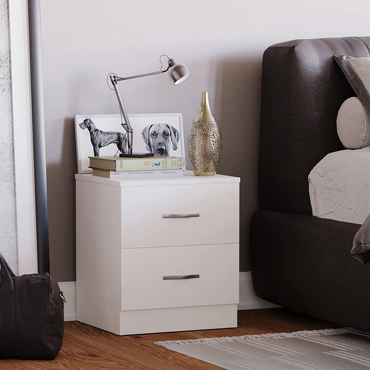 White Bedside Drawer, Bedside Cabinet, 2 Drawer, Bedside Table, Metal Handles & Runners