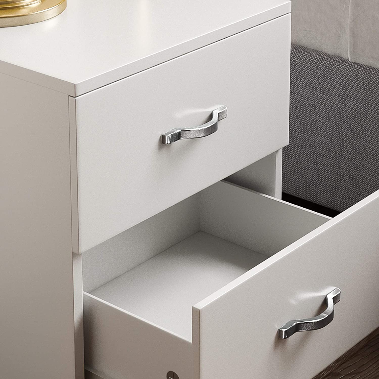 White Bedside Drawer, Bedside Cabinet, 2 Drawer, Bedside Table, Metal Handles & Runners