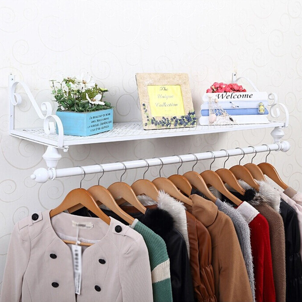 100cm Clothes Rail Wall Mounted Garment Hanging Rack Shelf Wardorbe Heavy Duty