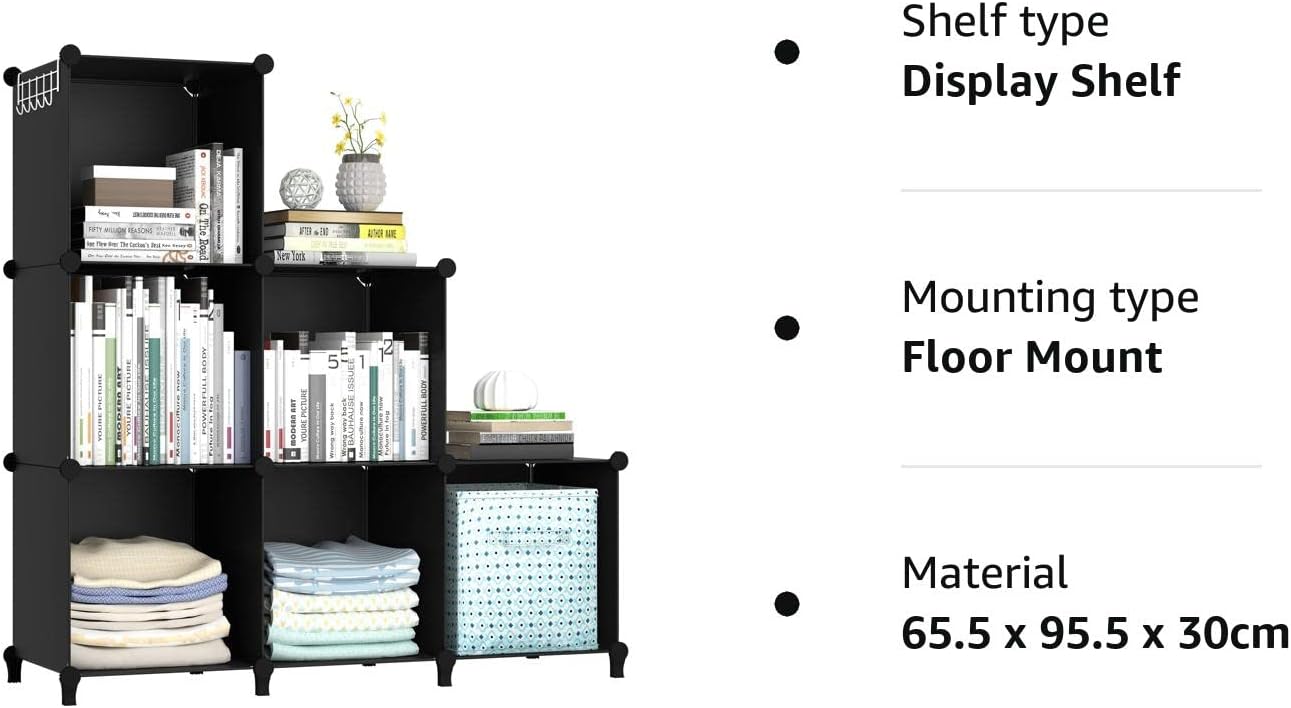 Cube Bookcase, 6 Cube Storage Unit Bookshelf Storage Cube Organiser Multi-Use DIY Storage Cube Shelf for Books, Toys, Clothes, Tools