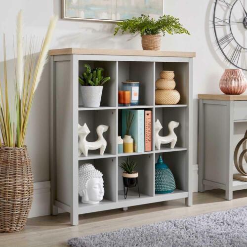 Grey Oak Storage Cube 9 Shelf Bookcase Wooden Display Unit Organiser Furniture