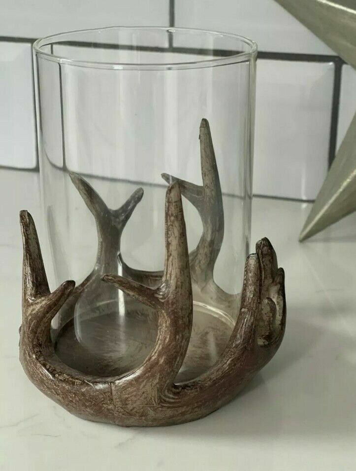 Antler Tealight Pillar Glass Candle Tea Light Holder