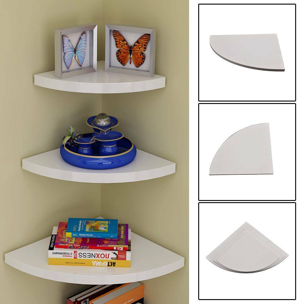 Set of 3 White Floating Wall Corner Shelves Shelf Unit Storage Display Bookcase