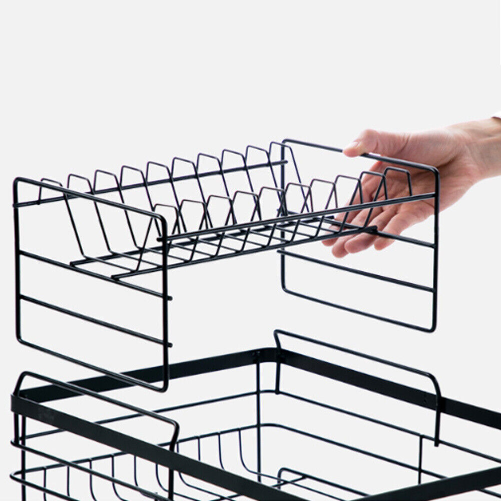 2 Tier Dish Drainer Rack with Drip Tray Cutlery Holder Plate Rack Kitchen Sink