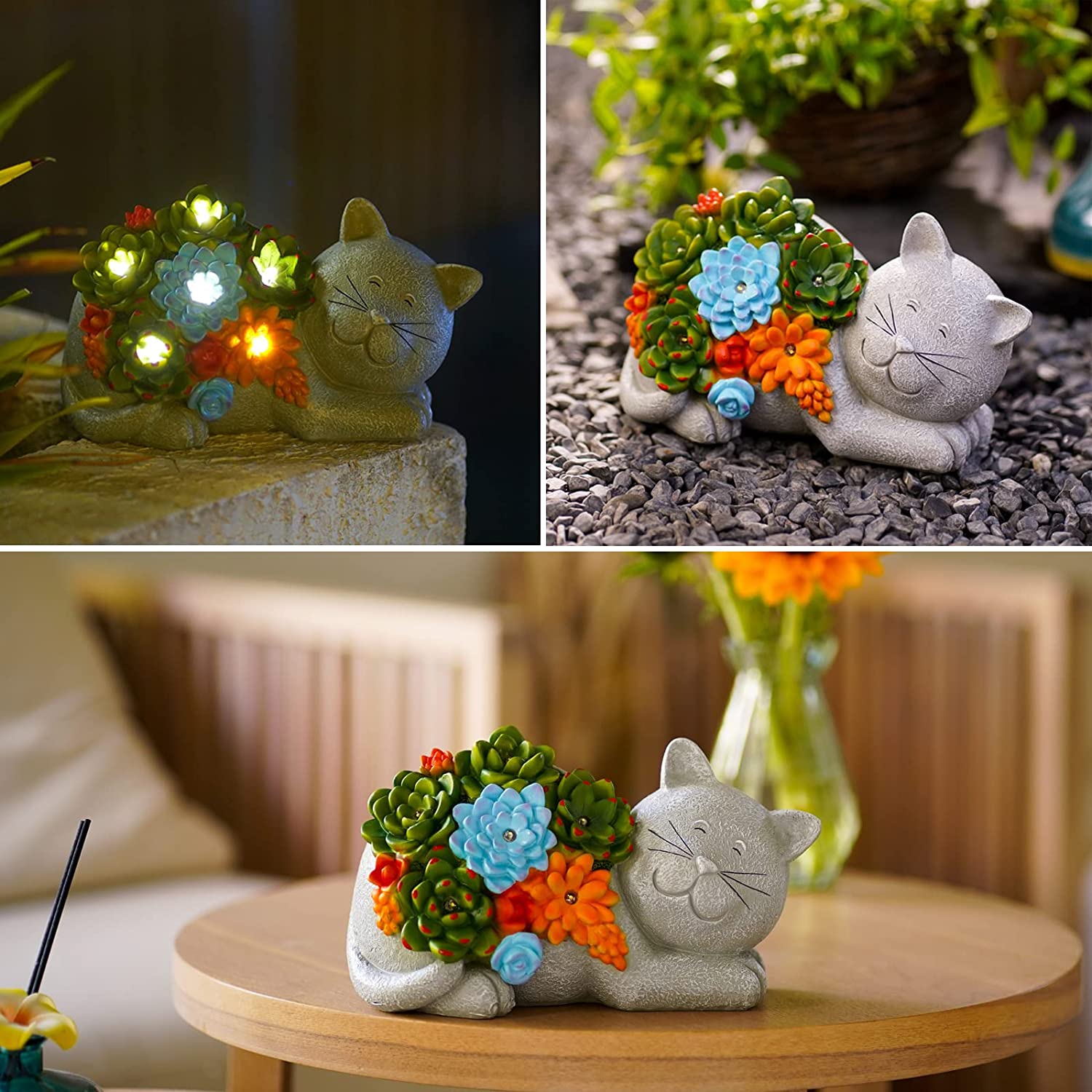 Cat Statue Solar Garden Ornaments Outdoor Decor