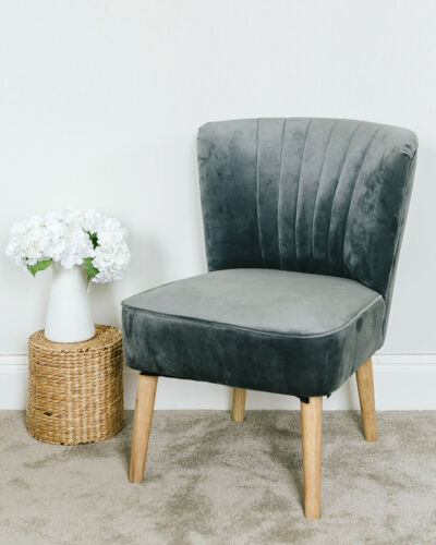 Velvet Accent Chair Occasional Seat Modern Bedroom Office Retro Scandi Grey