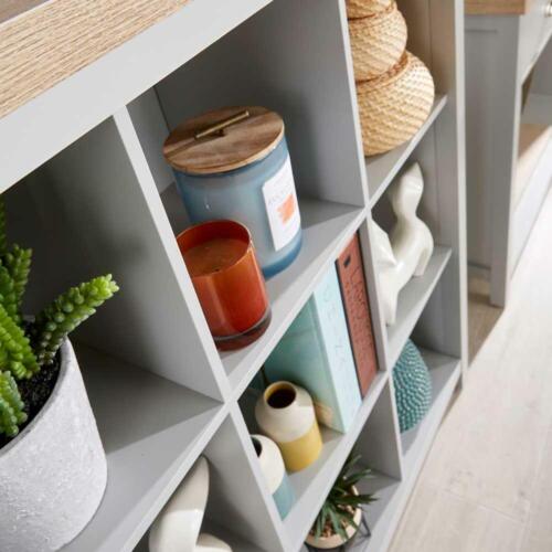 Grey Oak Storage Cube 9 Shelf Bookcase Wooden Display Unit Organiser Furniture