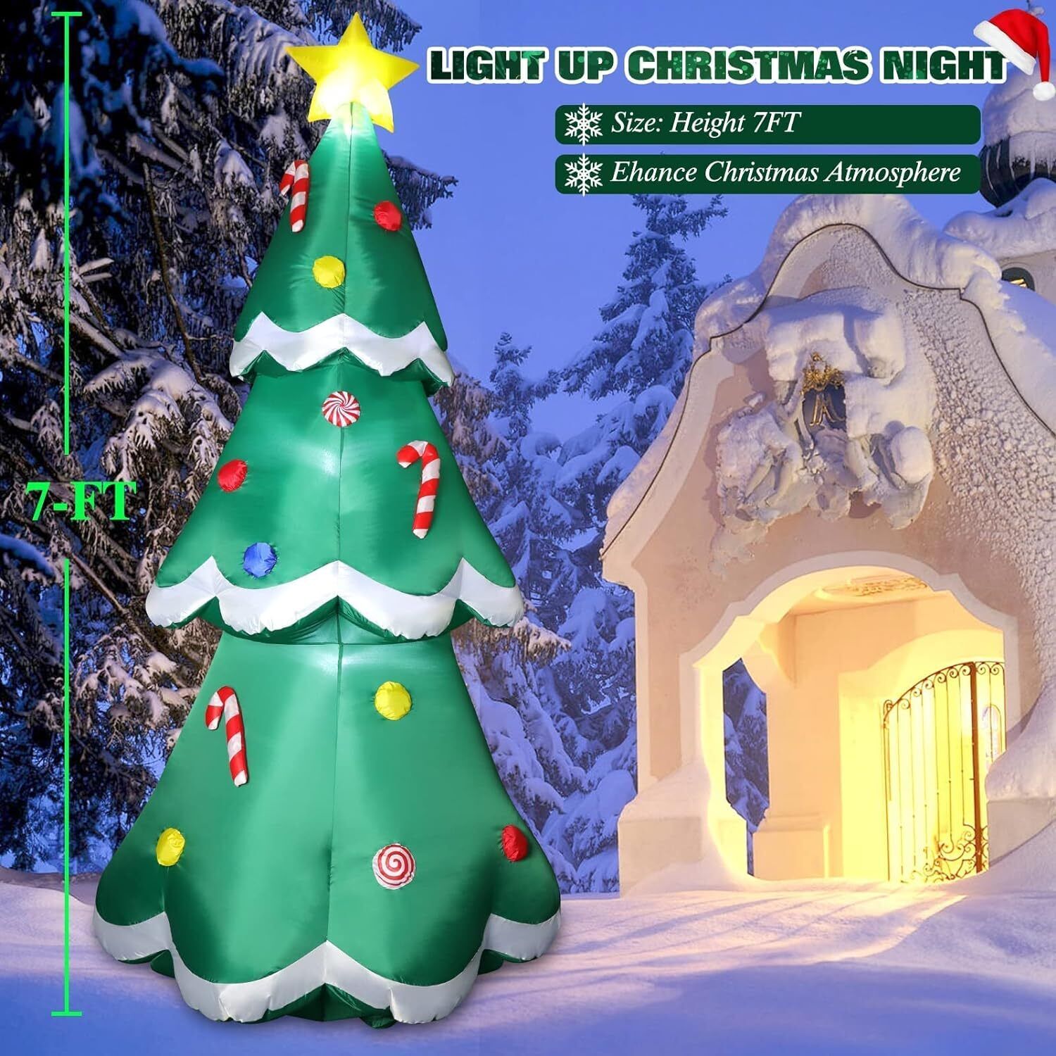 7FT Inflatable Christmas Tree LED Lights Blow up Outdoor Yard Party Decoration