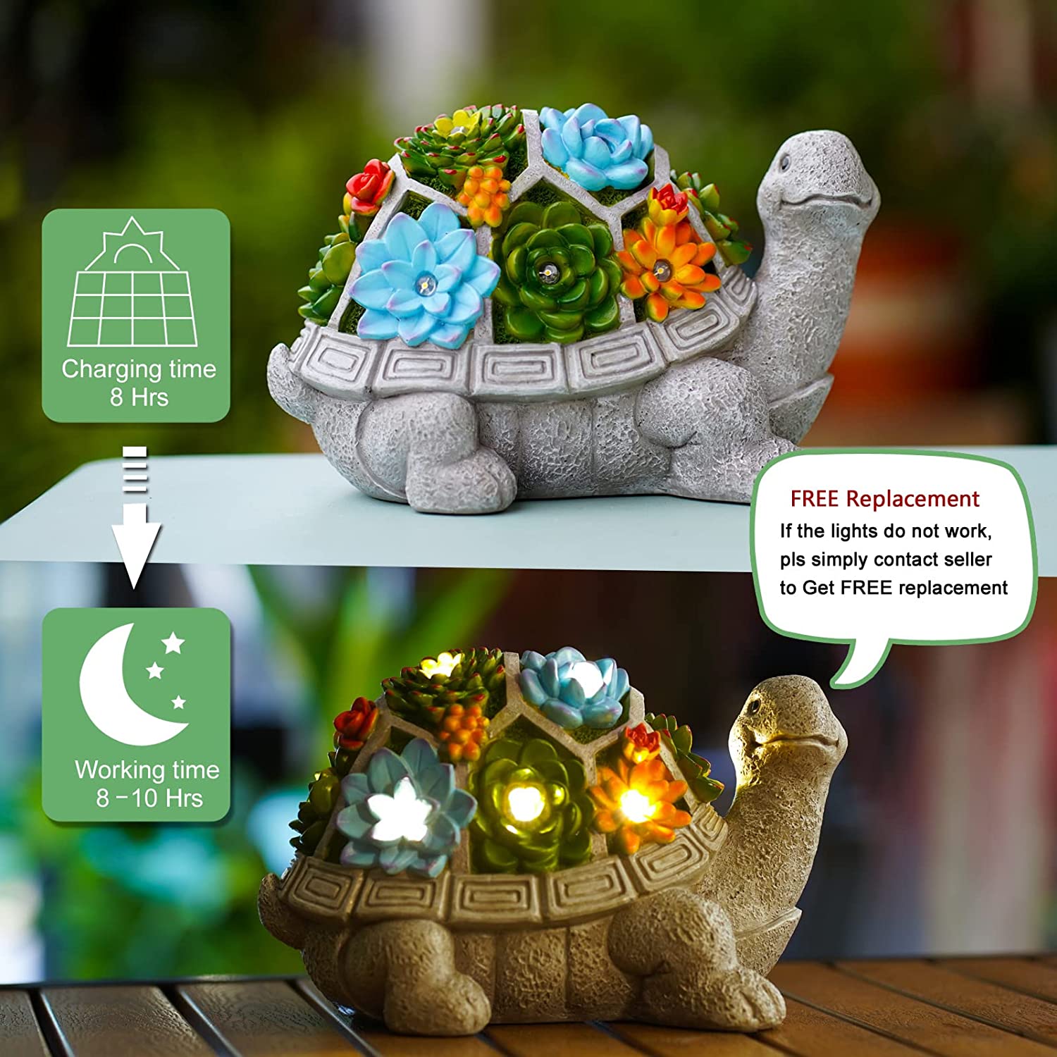 Solar Turtle Statue Garden Ornaments Outdoor Decorations