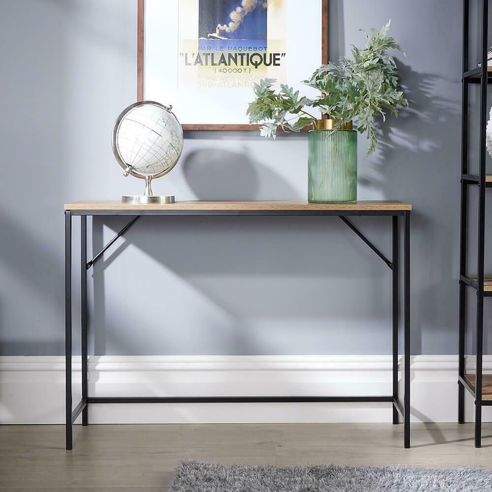 Console Table Entryway Hallway Furniture Industrial Oak Effect Metal Unit Side