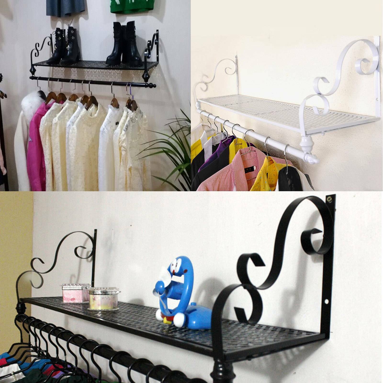 100cm Clothes Rail Wall Mounted Garment Hanging Rack Shelf Wardorbe Heavy Duty