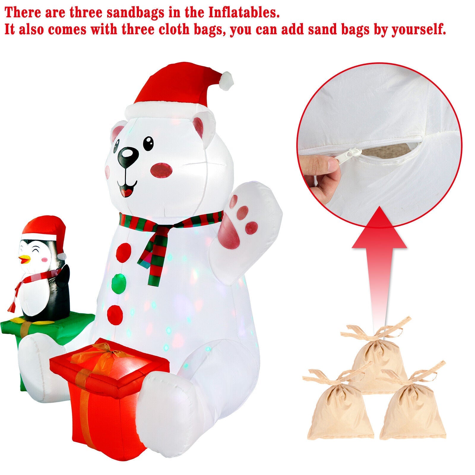 6FT Christmas Inflatable Polar Bear with LED Light