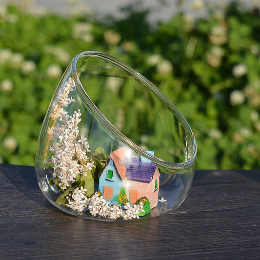 Slant Cut Bowl Glass Vase Clear Round Globe Planter