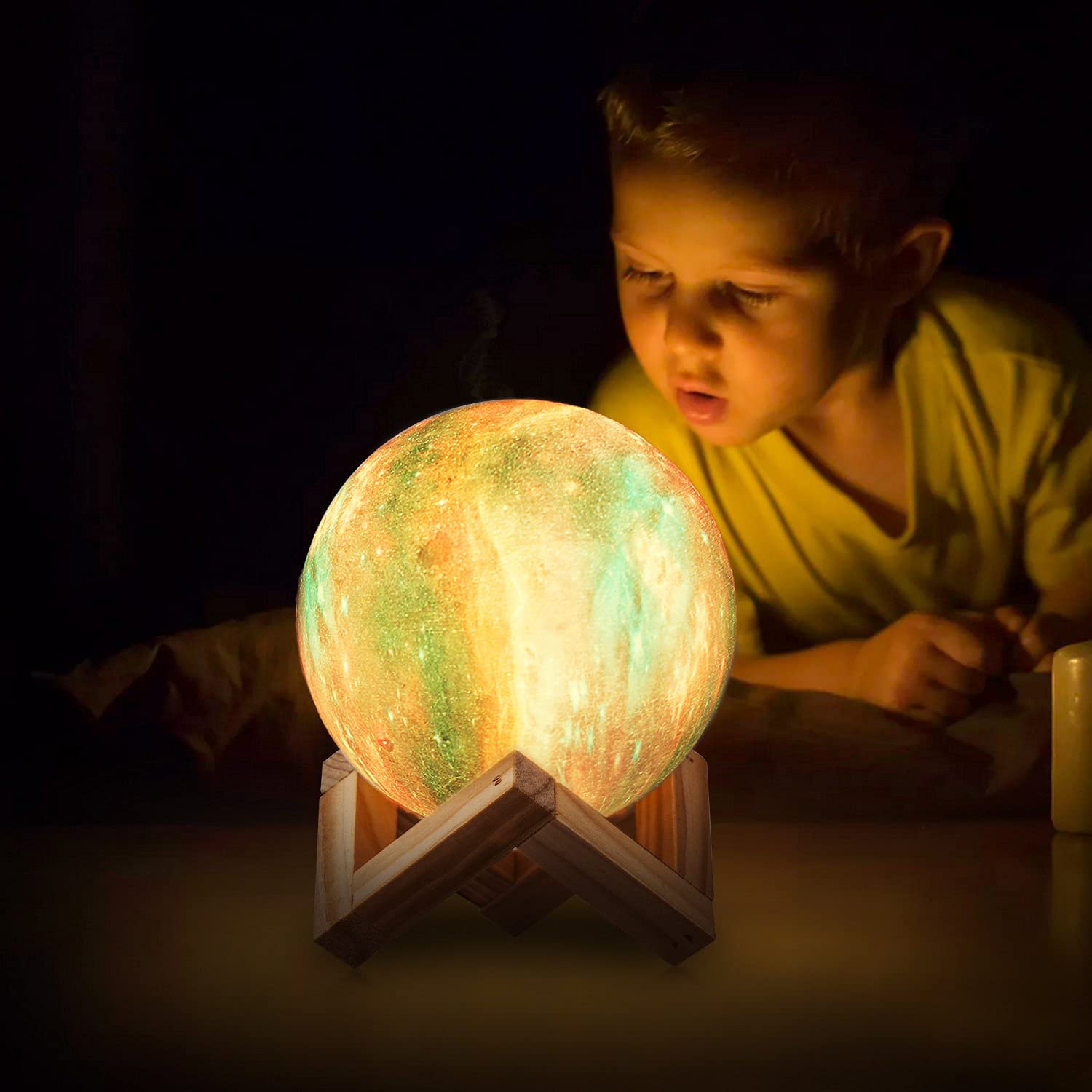 Moon Lamp with Wood Stand, Remote & Touch Control