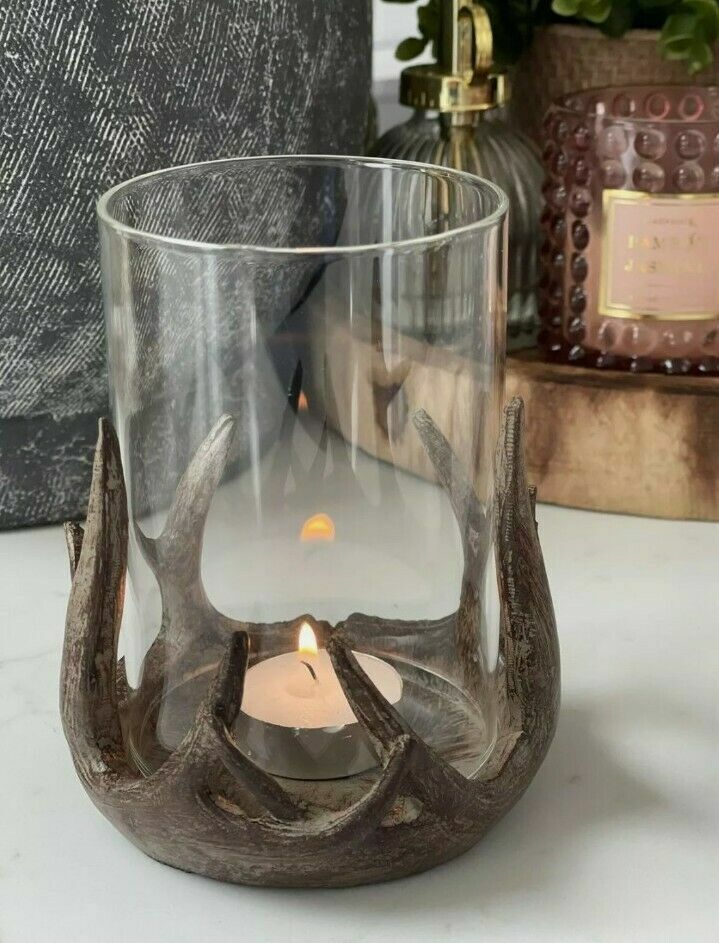 Antler Tealight Pillar Glass Candle Tea Light Holder