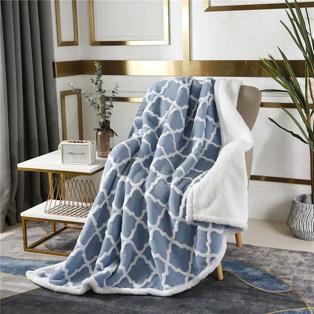 Sherpa Fleece Blanket,Reversible Soft Warm Fluffy Thick Throw Blankets,Dual Sided Cosy Fall & Winter Blanket for Bed Sofa Chairs,Fuzzy Home Decoration Bed Blankets,Blue,Single(130x160cm)