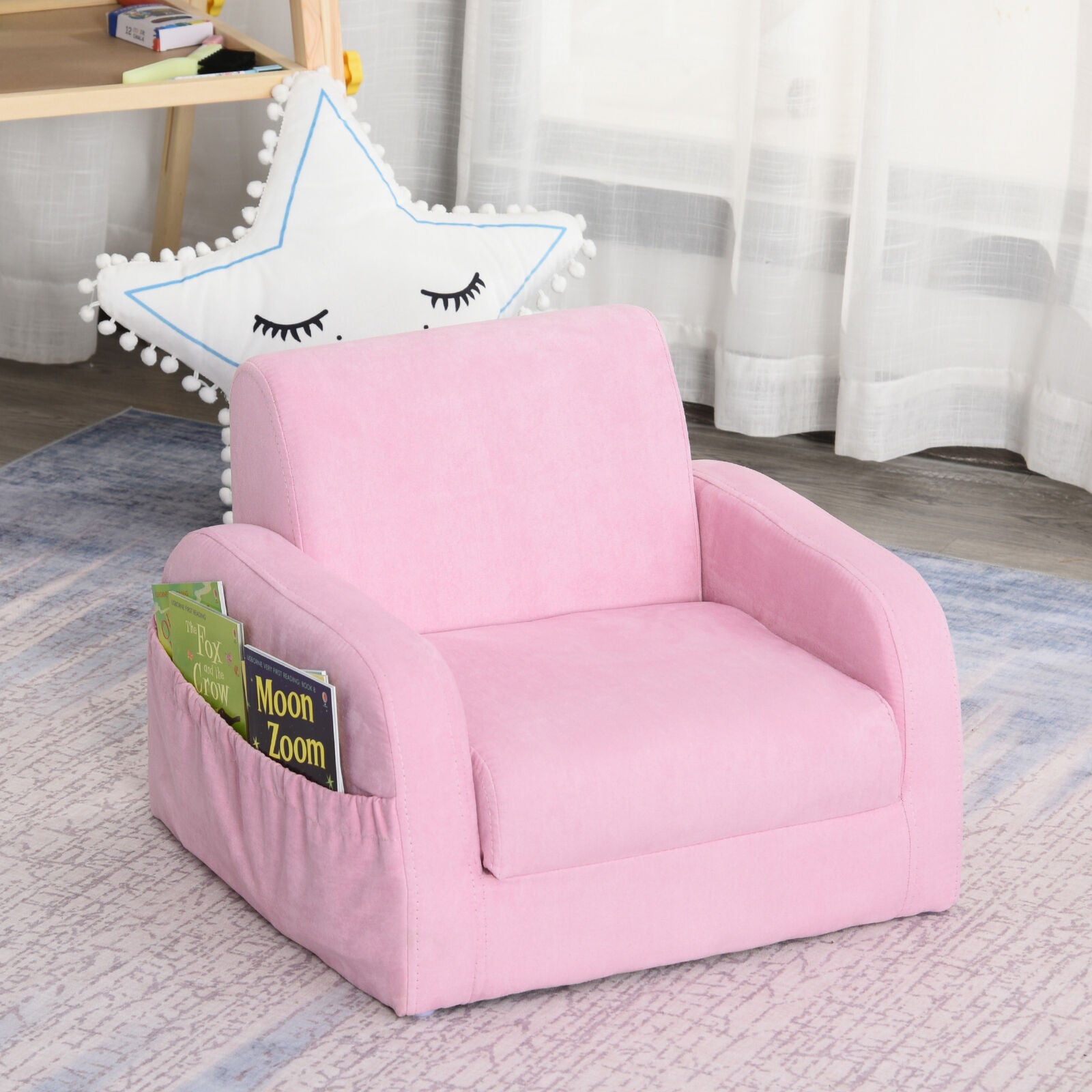 2 In 1 Kids Armchair Sofa Bed Fold Out Padded Wood Frame