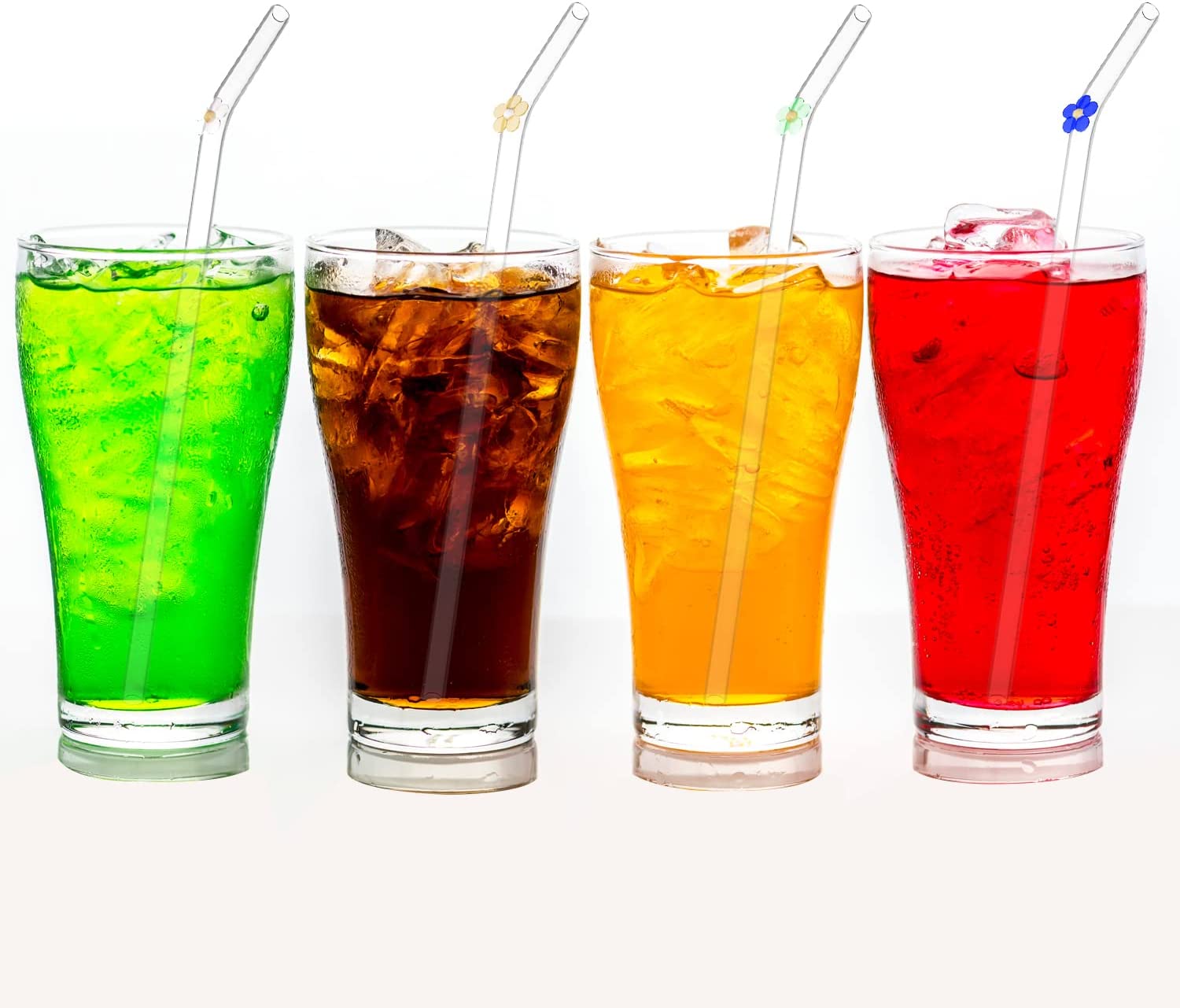 6 Pack Reusable Coloured Flower Glass Straws