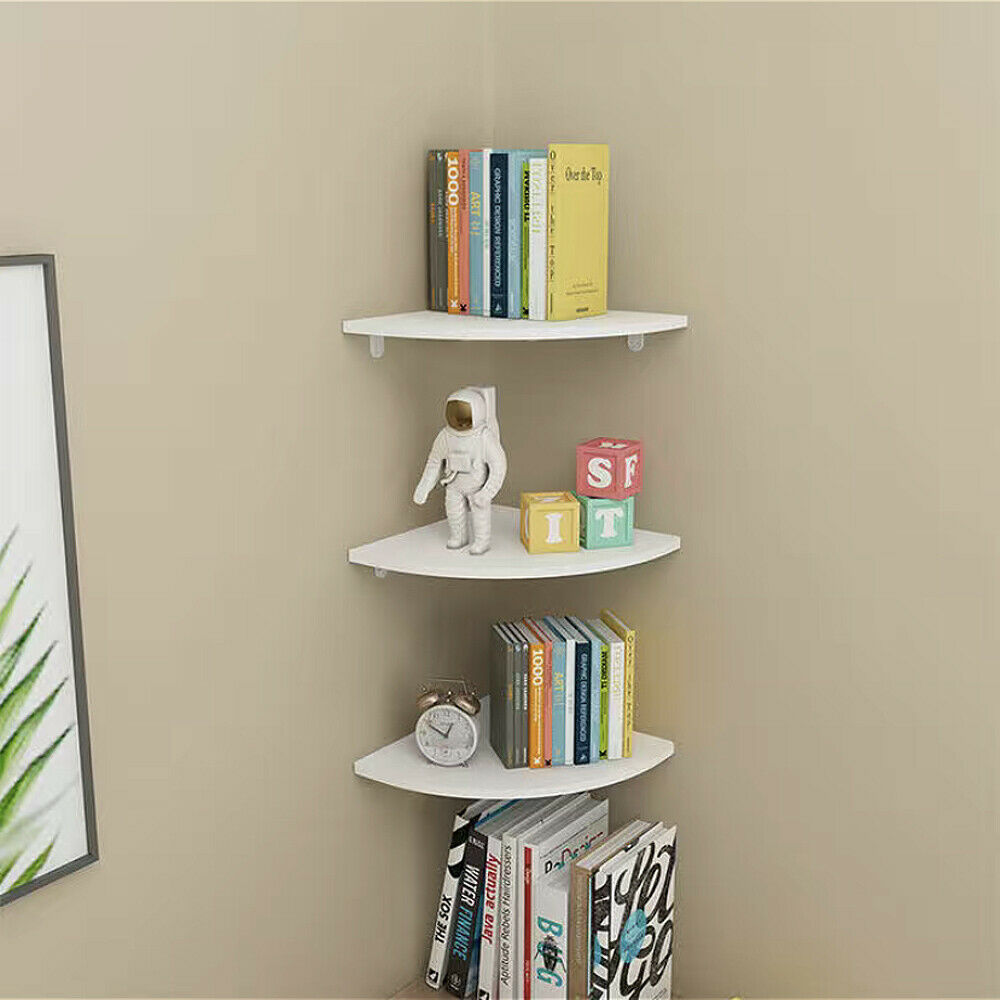 Set of 3 White Floating Wall Corner Shelves Shelf Unit Storage Display Bookcase