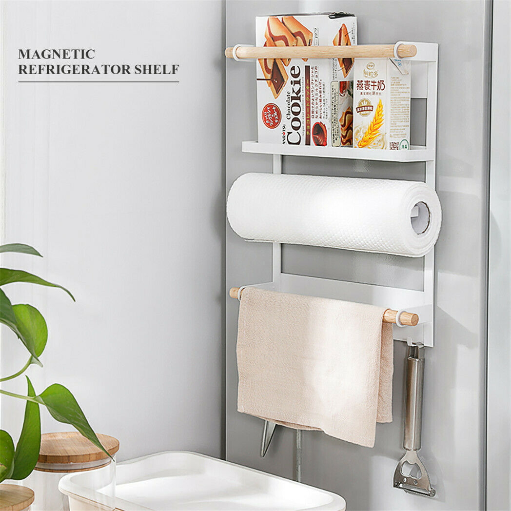 Wooden Spice Rack Magnetic Kitchen Fridge Shelf Hanging for Cabinet Pantry Door