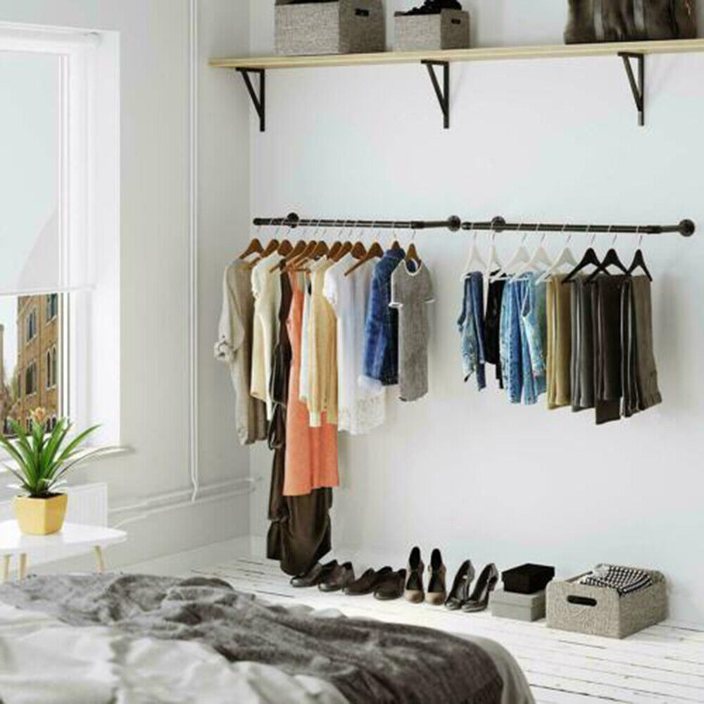 Industrial Pipe Clothes Rack 92cm Wall Mounted Detachable Garment Hanging Rail