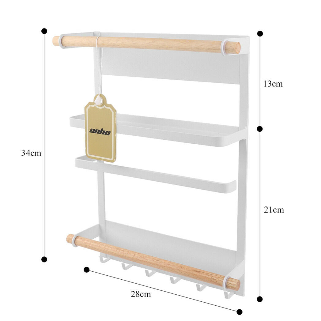 Wooden Spice Rack Magnetic Kitchen Fridge Shelf Hanging for Cabinet Pantry Door