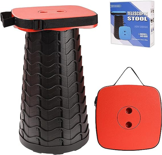 Portable Telescopic Stool with Larger Seat - Retractable Square Camping Folding Stool for Adults, Telescoping Collapsible Lightweight Compact Stool