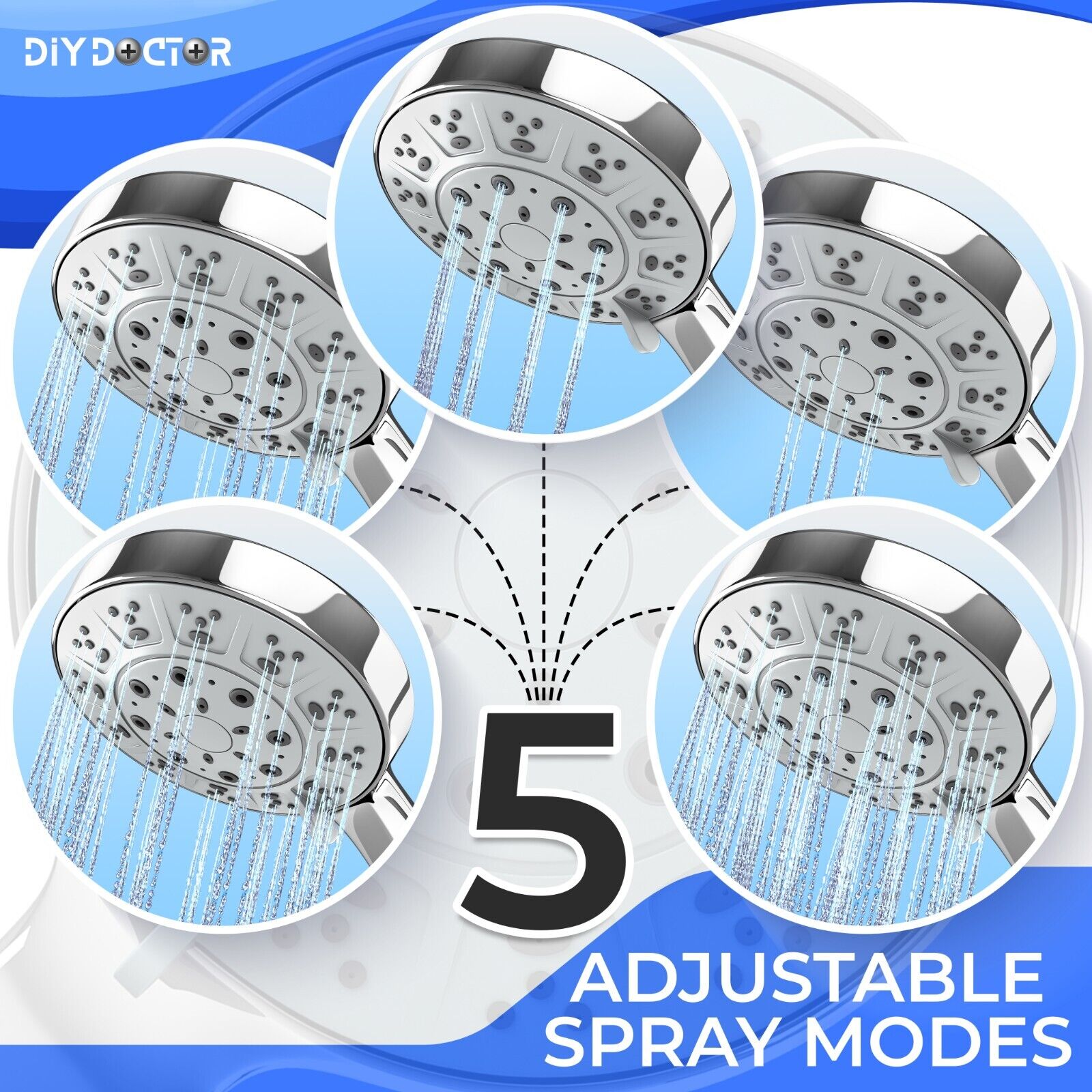 Shower Head High Pressure Water Saving Chrome Large Bath 5 Modes Bathroom New UK