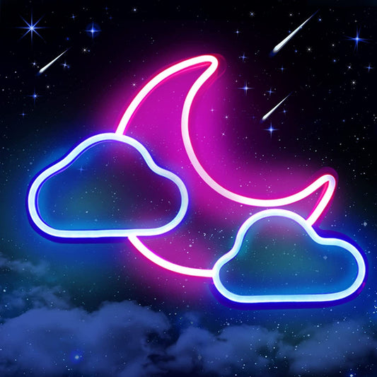 Neon Moon and Cloud Sign