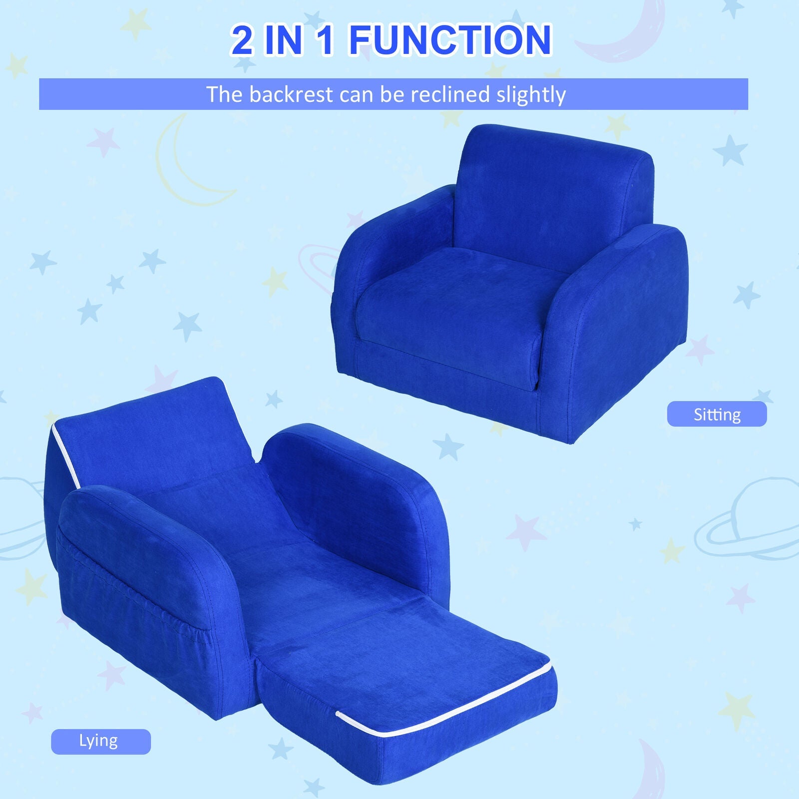 2 In 1 Kids Armchair Sofa Bed Fold Out Padded Wood Frame