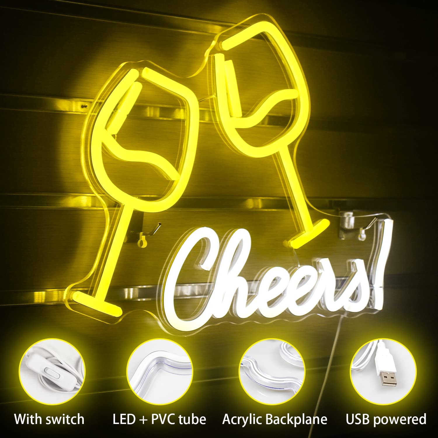 Neon Cheers with Glasses Sign