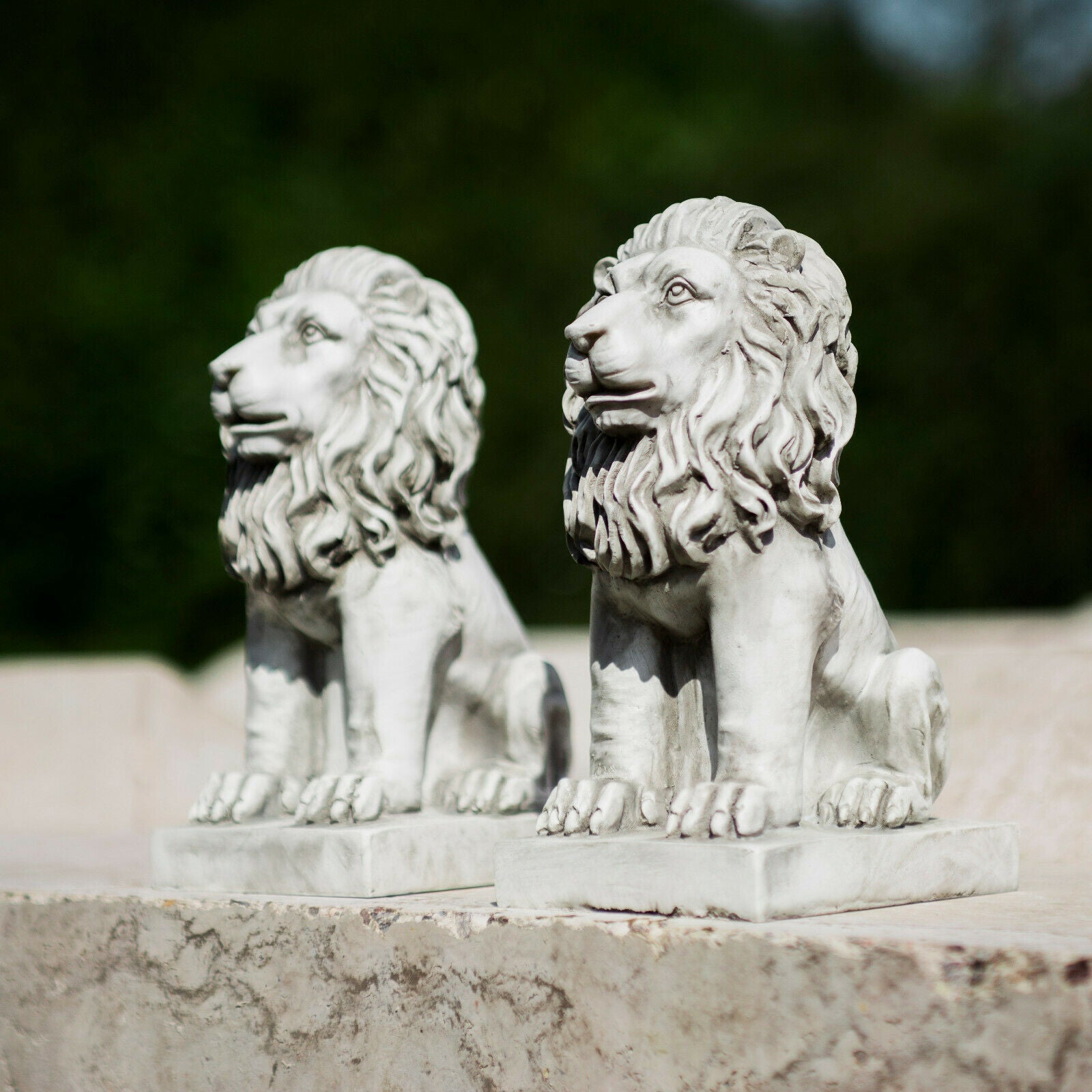 2pc Stone Effect Garden Lions Ornaments Statues Sculptures Decor Outdoor King